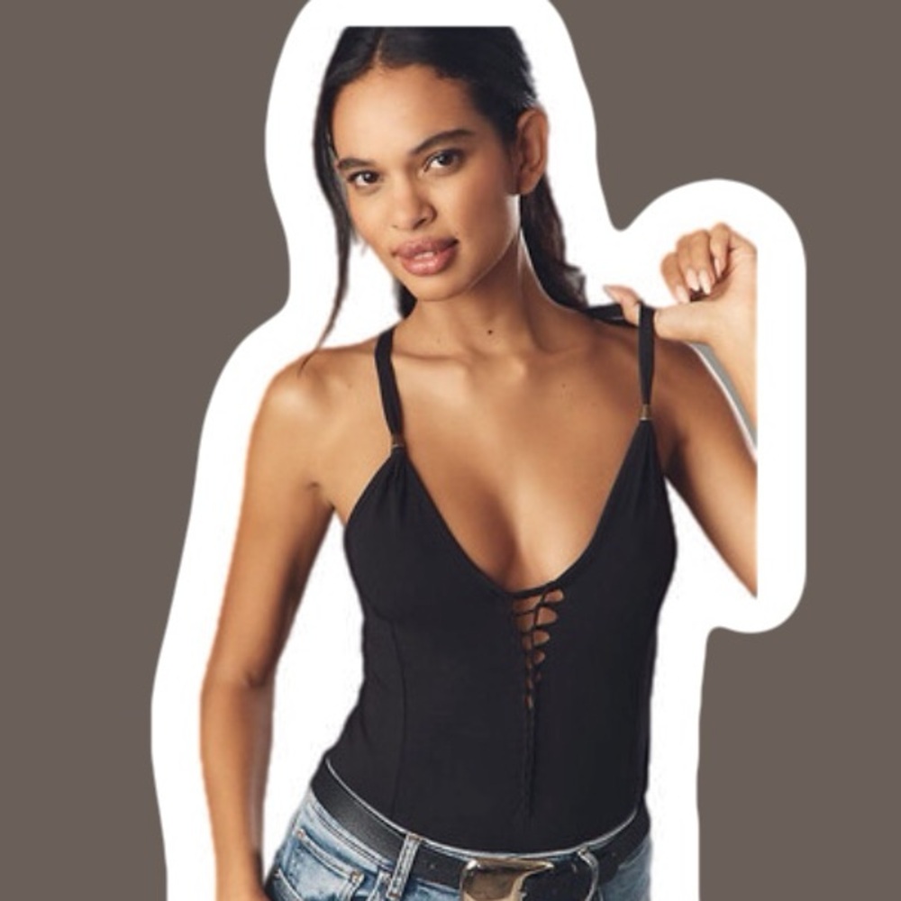 Anthropologie Cotton Lace Up Black Cross Back Tank Size Large New with Tags